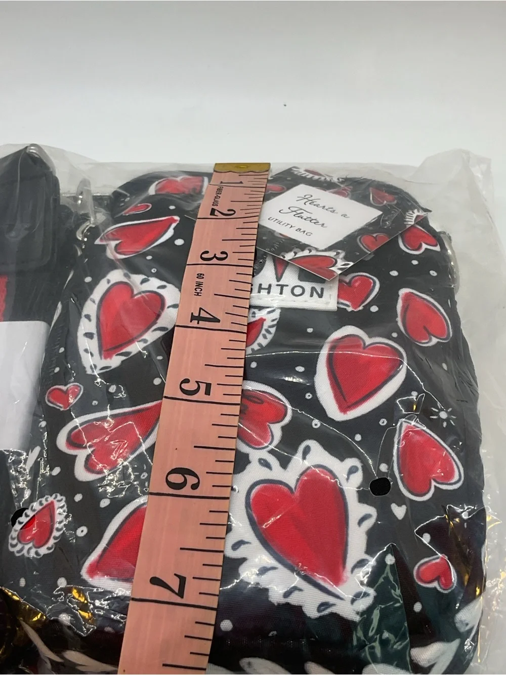 Brighton Black Crossbody with Red and White Heart Motif